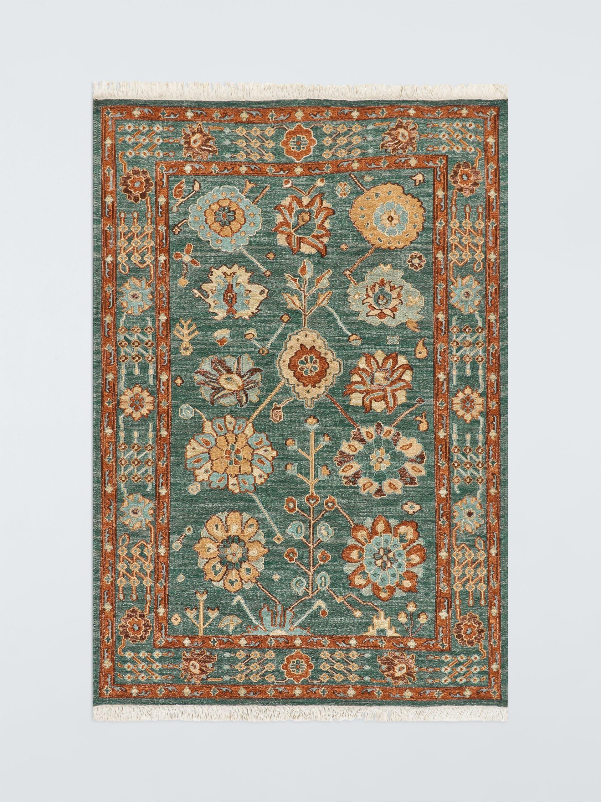 John Lewis Sumak Suzani Hand Knotted Floral Wool Rich Rug, Peacock/Multi, L300 x W200cm