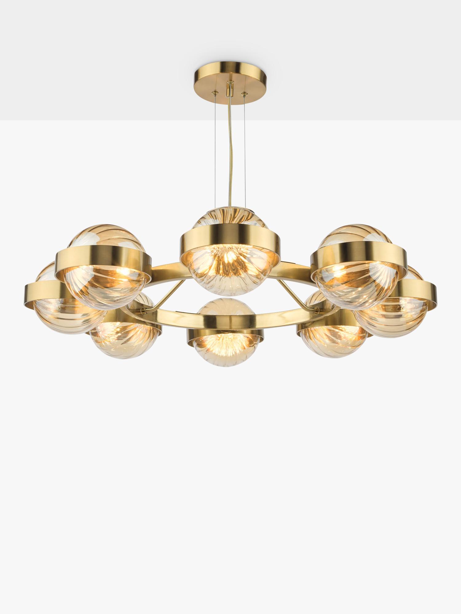 Där Ophira 8 Light Glass Shade Pendant Ceiling Light, Antique Gold/Amber
