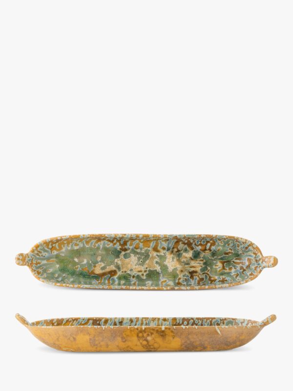 Bloomingville Milani Reactive Glaze Stoneware Serving Dish, 34cm, Green